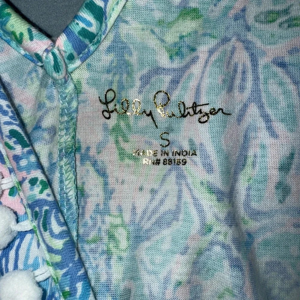 Lilly Pulitzer SMALL Blue Soleil It On Me CAMILLA SWING DRESS PomPoms V-Neck NWT - Picture 3 of 5